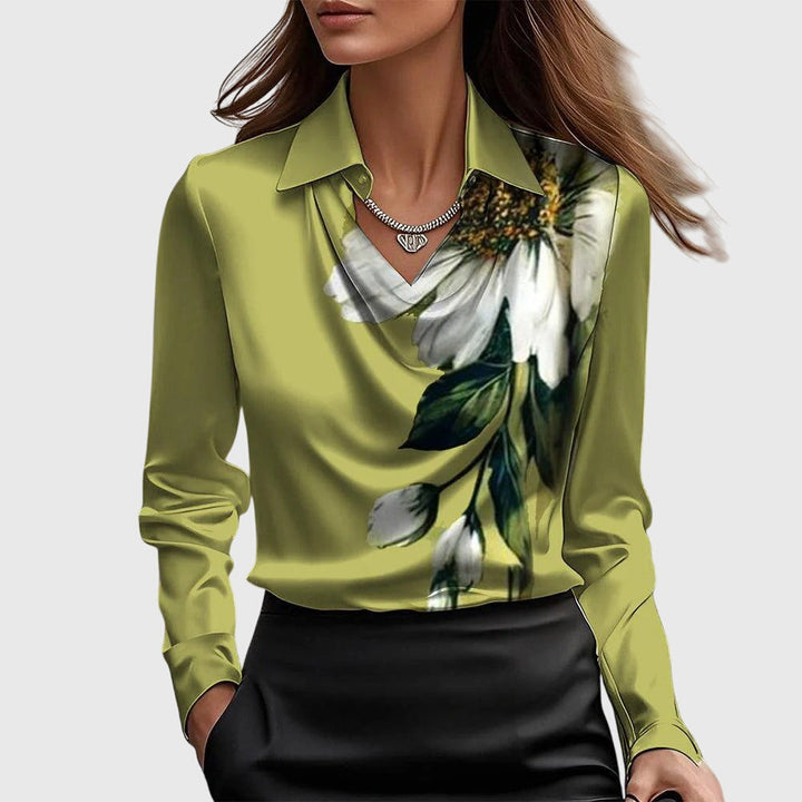 Brooklyn Pleated V-Neck Satin Blouse | Women&