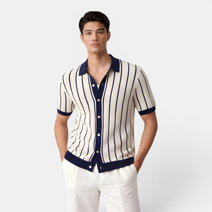 Gestreiftes Strickhemd Herren Sommer Polo Strick Hemd
