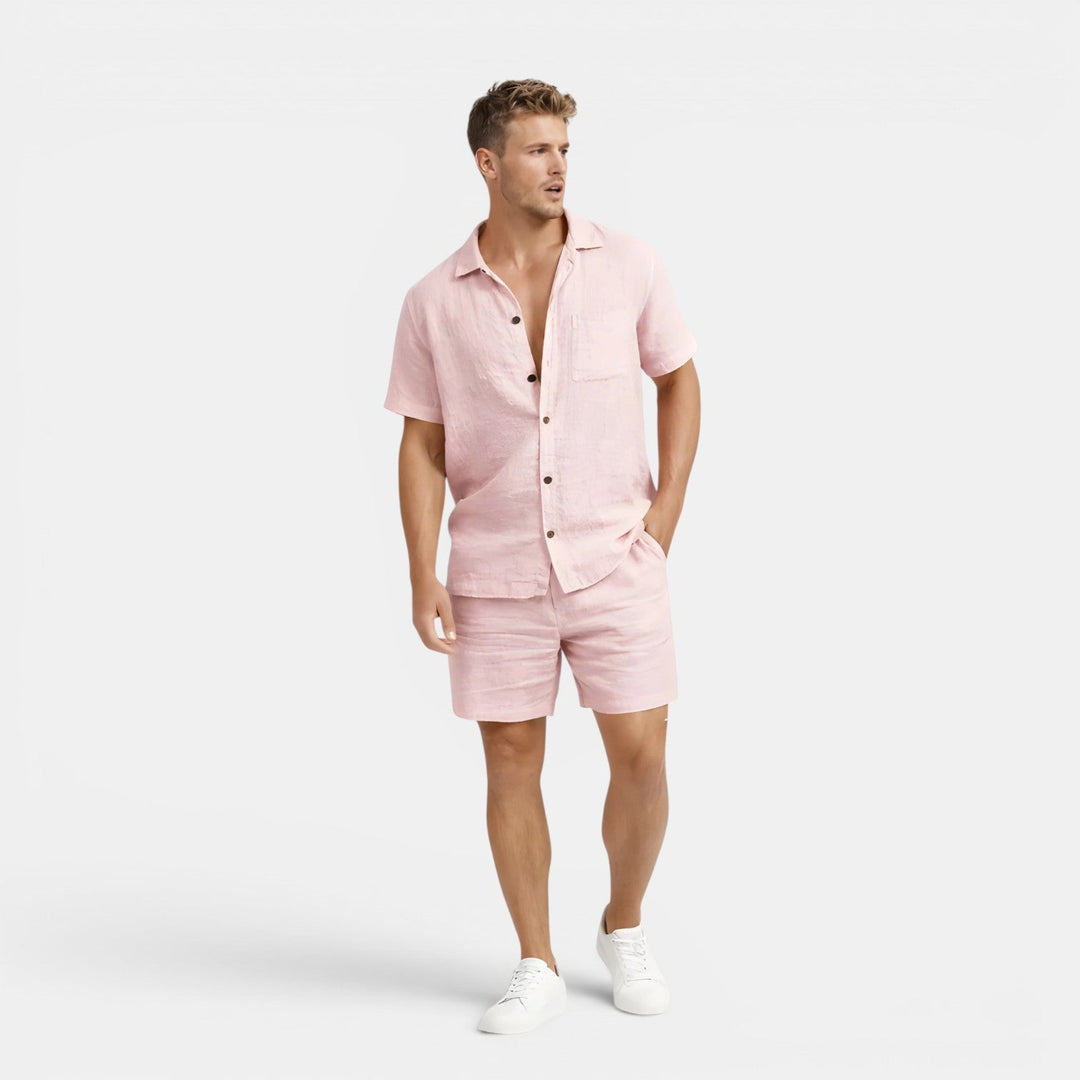 Leinen Sommer Set Herren Kurzarm Shorts Zweiteiler