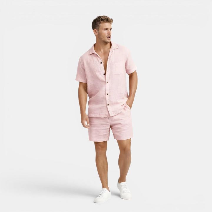 Leinen Sommer Set Herren Kurzarm Shorts Zweiteiler