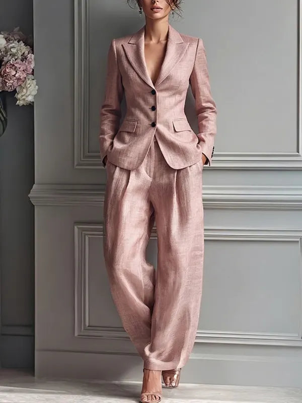 Blush Pink Linen Blends Blazer and Trousers 2-Piece Suit