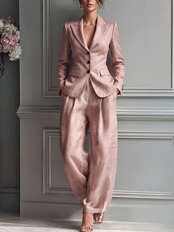 Blush Pink Linen Blends Blazer and Trousers 2-Piece Suit