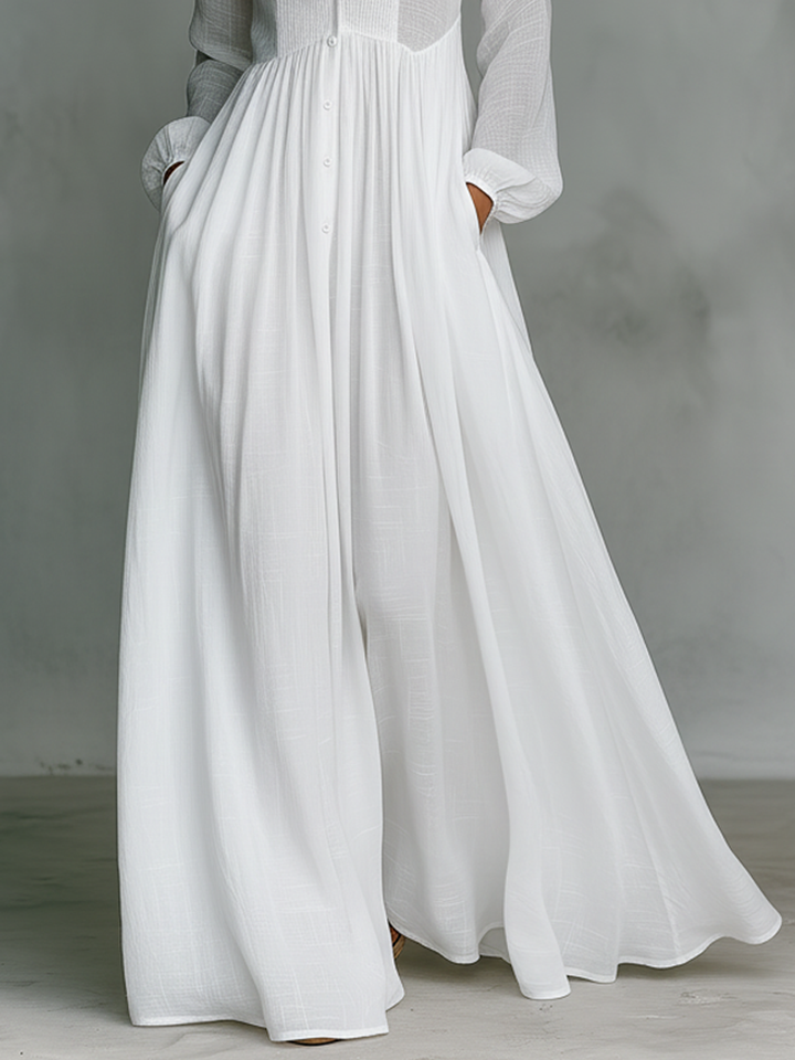 Maren Cotton-Linen Patchwork Stand-Collar Maxi Dress | Women&