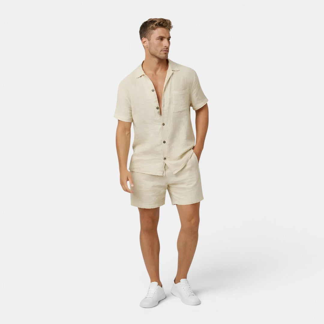 Leinen Sommer Set Herren Kurzarm Shorts Zweiteiler