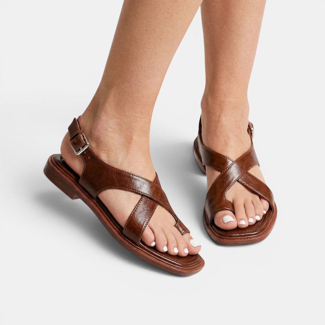 Navacava cross sandals side detail — premium leather craftsmanship