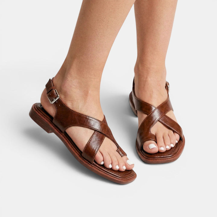 Navacava cross sandals side detail — premium leather craftsmanship