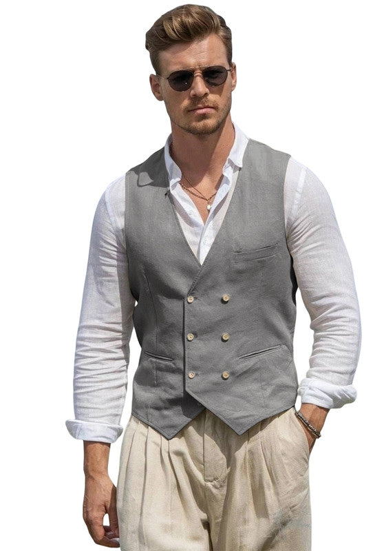 Leinen Anzugweste Herren Slim-Fit Hochzeit Business