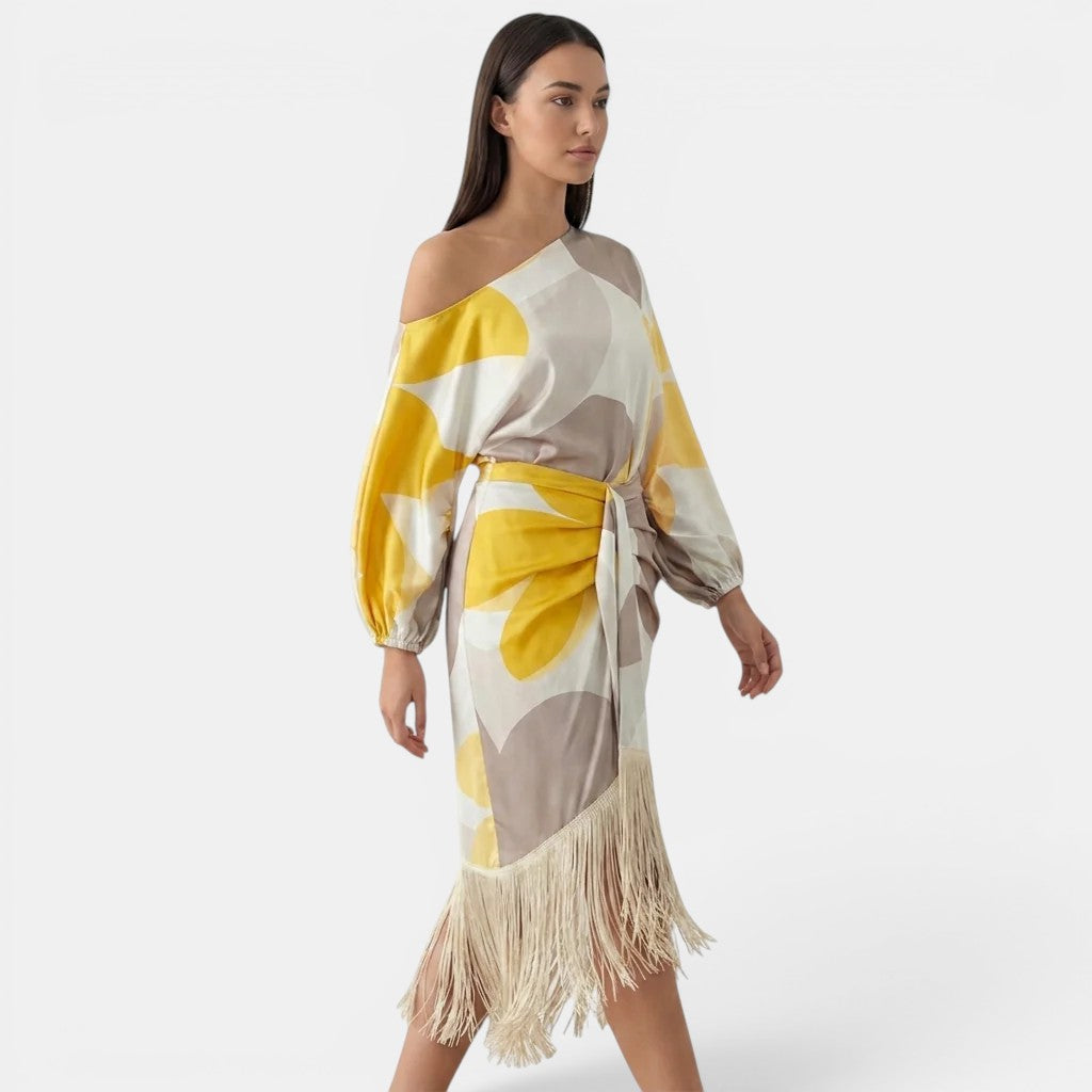 Navacava Women's Layered Summer Dress in yellow — light flowing elegance