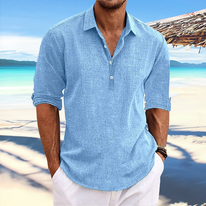 Klassisches Leinen Hemd Herren Sommer Baumwolle Casual