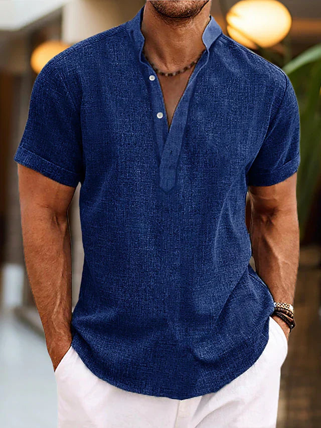 Kurzarm Henley Shirt Herren Sommer Knopfleiste Casual