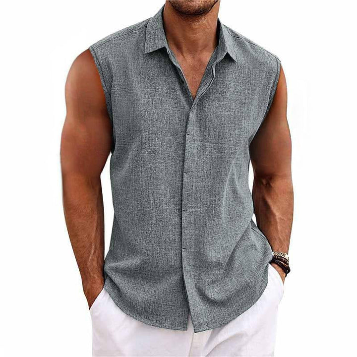 Ärmelloses Leinenhemd Herren Sommer Knopfleiste Casual