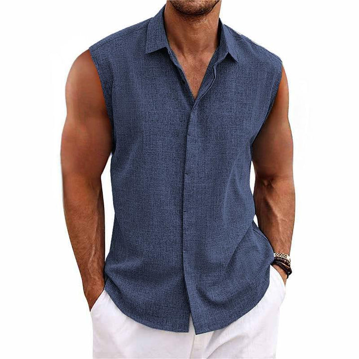 Ärmelloses Leinenhemd Herren Sommer Knopfleiste Casual