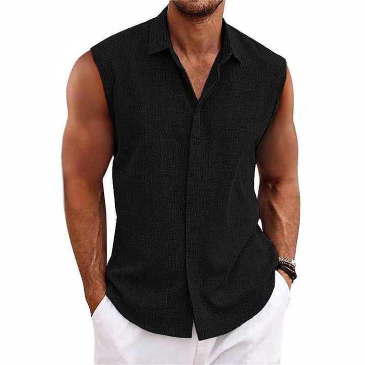 Ärmelloses Leinenhemd Herren Sommer Knopfleiste Casual