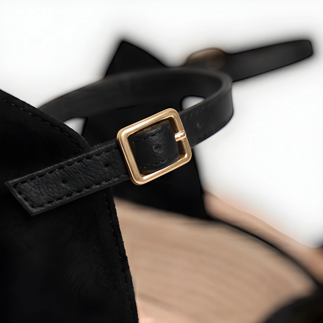 Navacava closed toe wedge side view — supportive refined heel