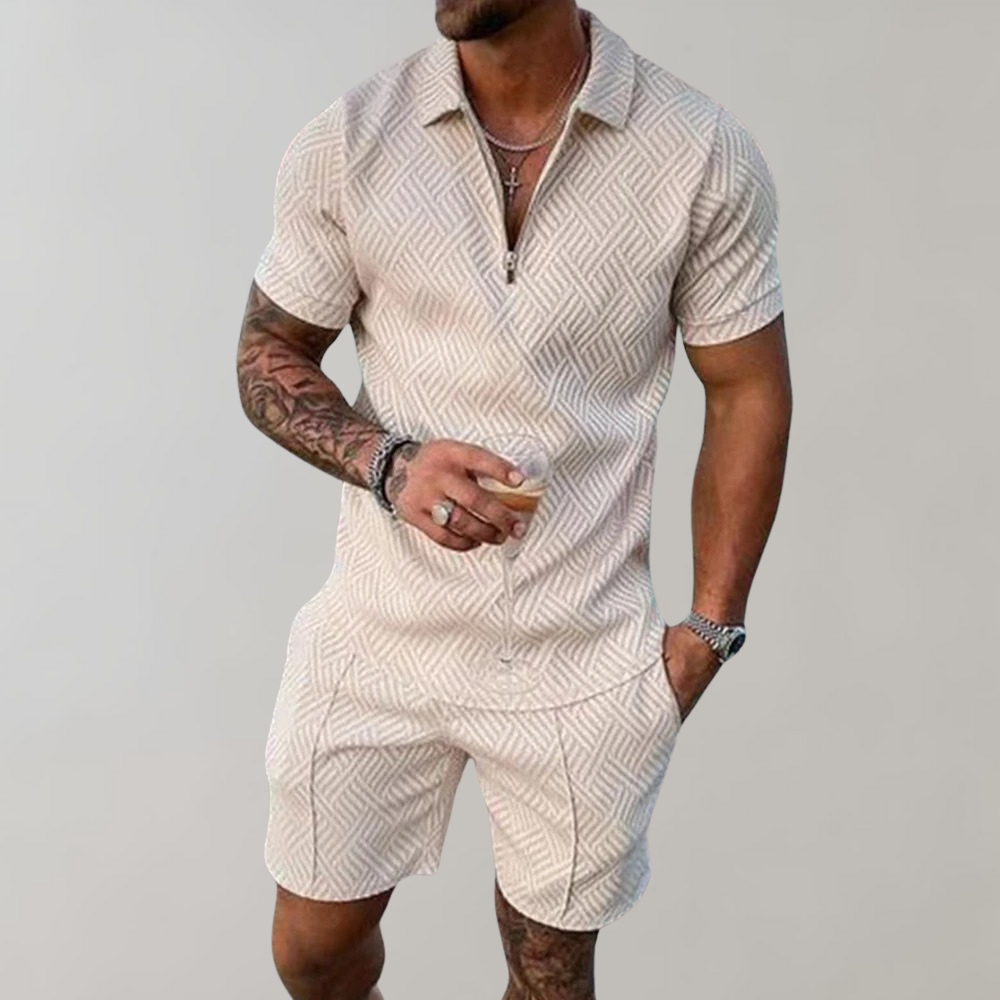 Gemustertes Polo Shorts Set Herren Sommer Zweiteiler