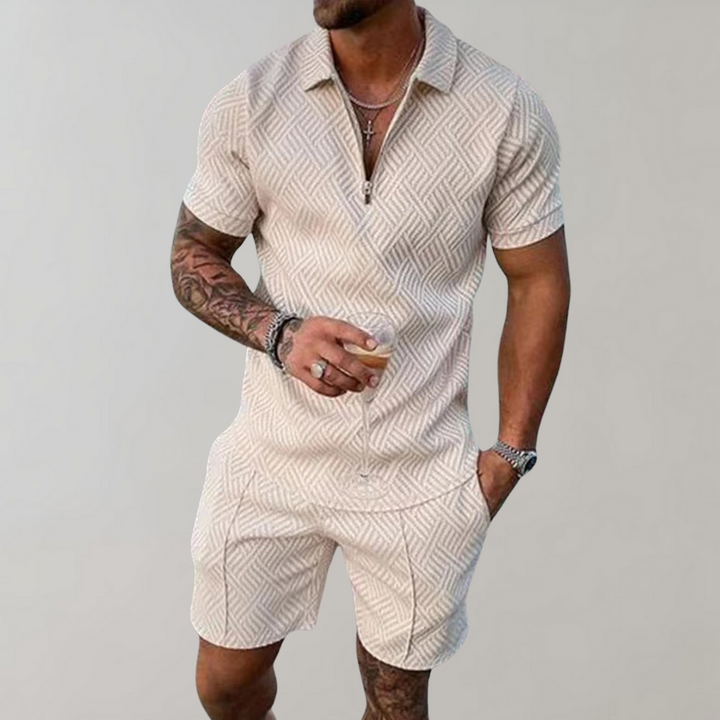 Gemustertes Polo Shorts Set Herren Sommer Zweiteiler