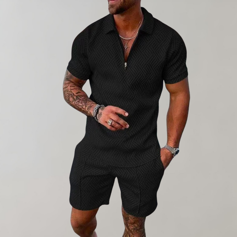 Gemustertes Polo Shorts Set Herren Sommer Zweiteiler