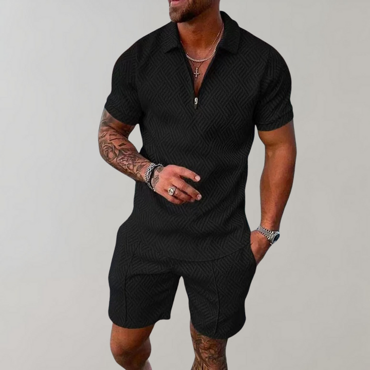 Gemustertes Polo Shorts Set Herren Sommer Zweiteiler