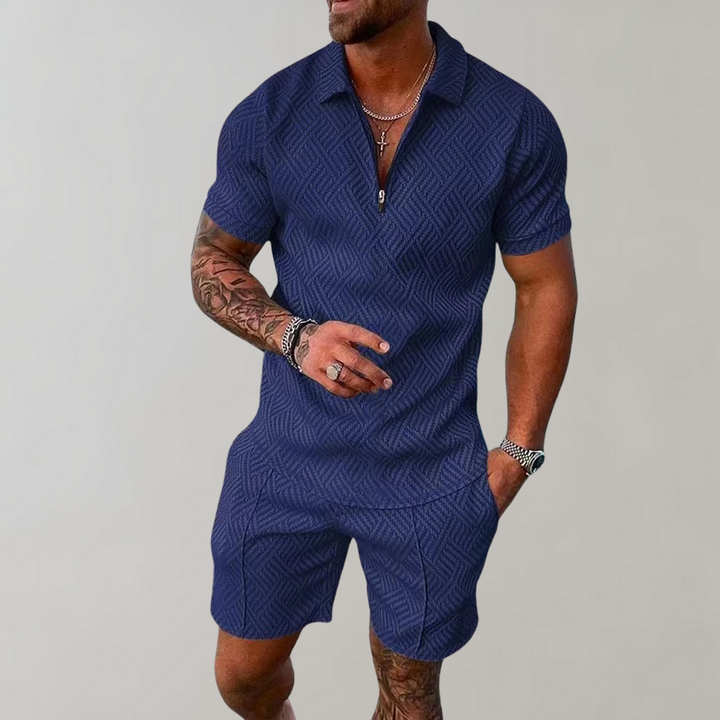 Gemustertes Polo Shorts Set Herren Sommer Zweiteiler