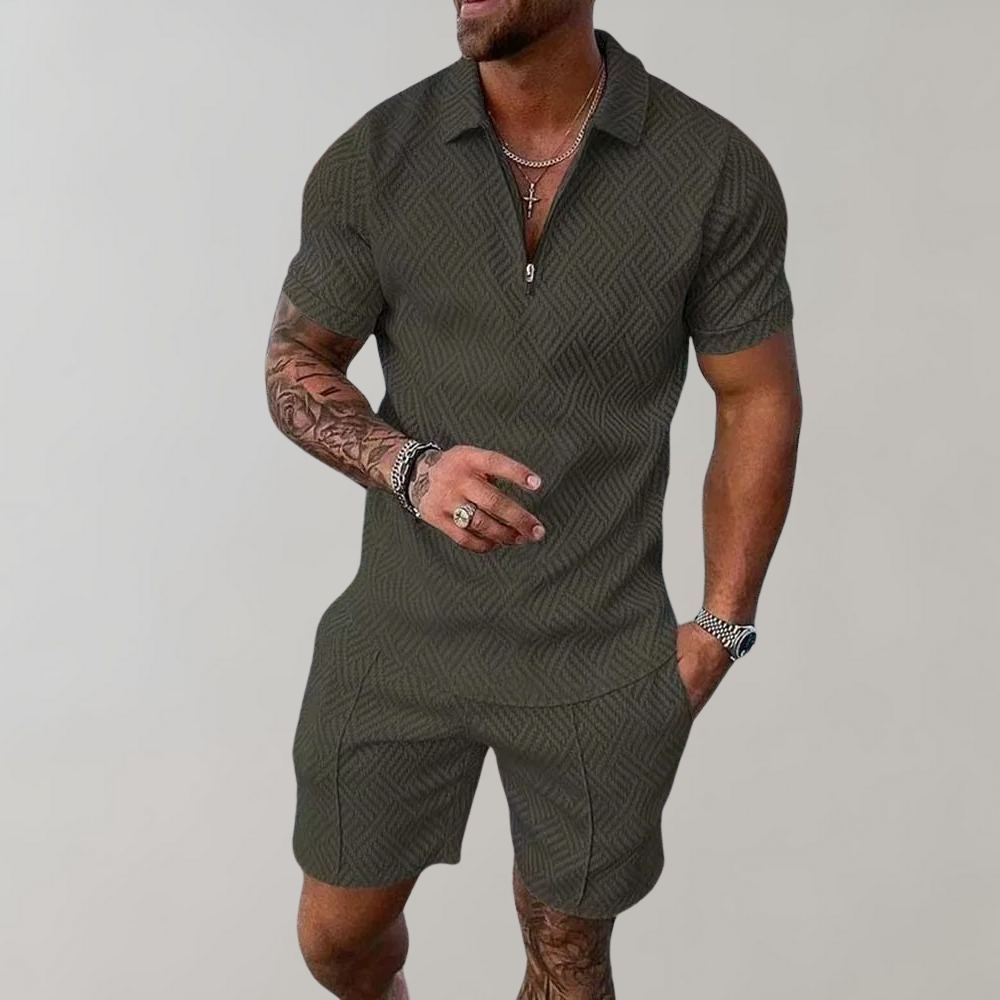 Gemustertes Polo Shorts Set Herren Sommer Zweiteiler