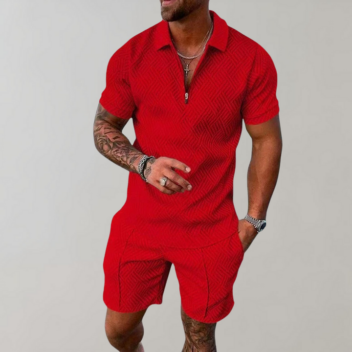 Gemustertes Polo Shorts Set Herren Sommer Zweiteiler
