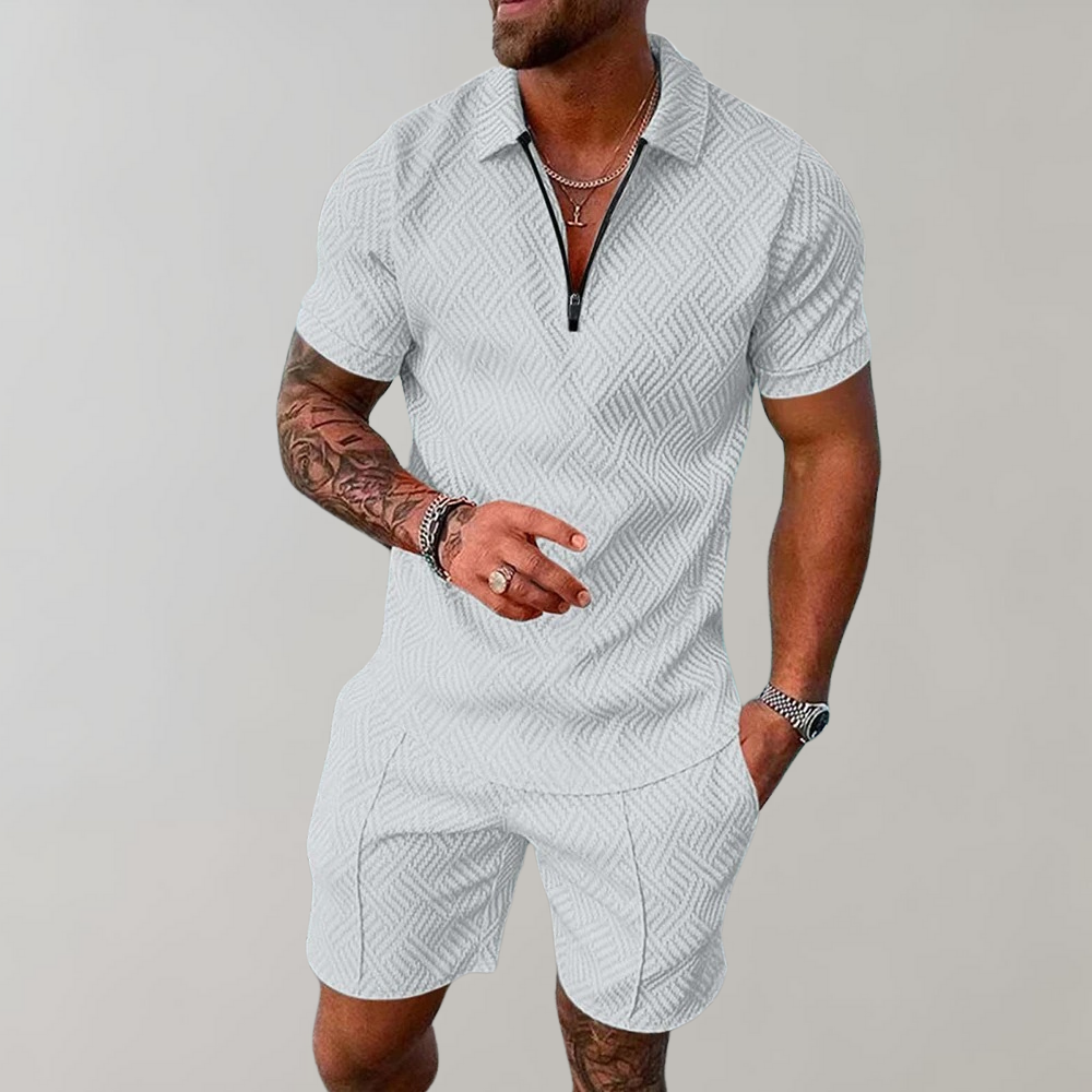 Gemustertes Polo Shorts Set Herren Sommer Zweiteiler