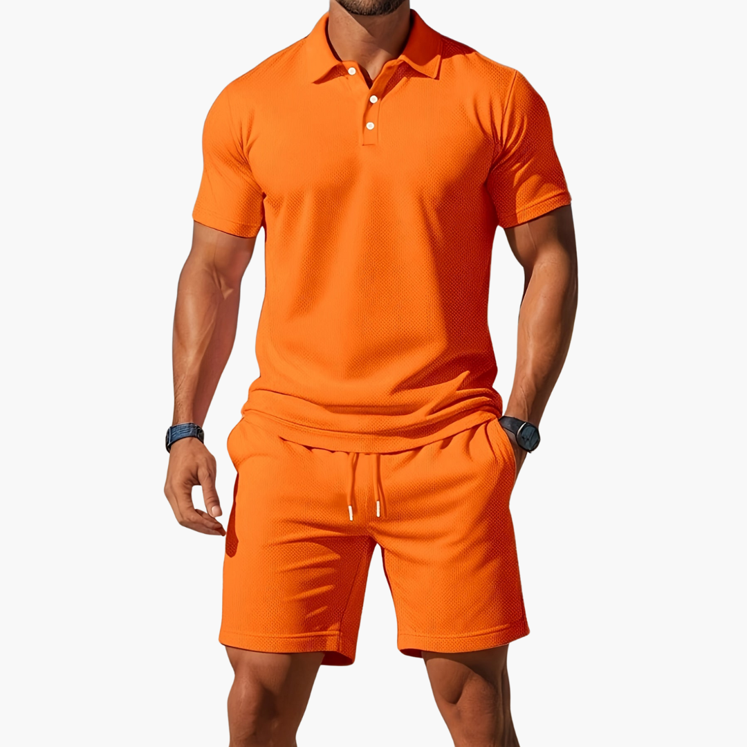 Baumwoll Polo Shorts Set Herren Sommer Zweiteiler