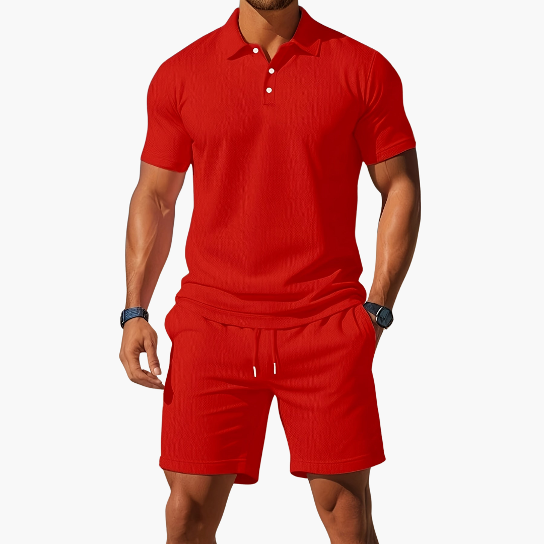 Baumwoll Polo Shorts Set Herren Sommer Zweiteiler