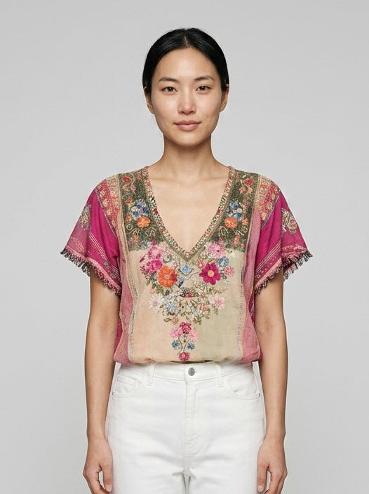 V-neck short-sleeve tee — On Model - Neutral | Generated by Modelize