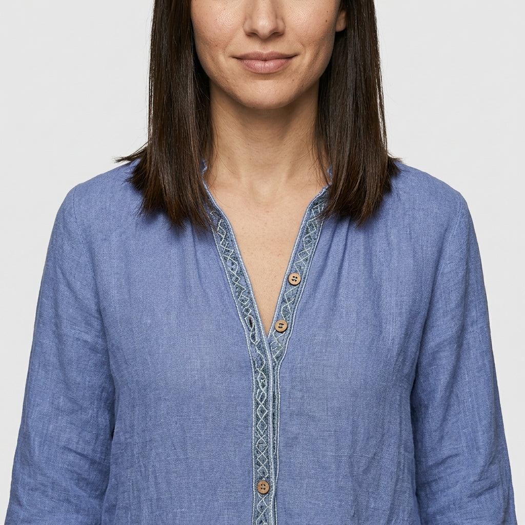 Bohemian long-sleeve blouse — On Model - Close-up Detail | Generated by Modelize