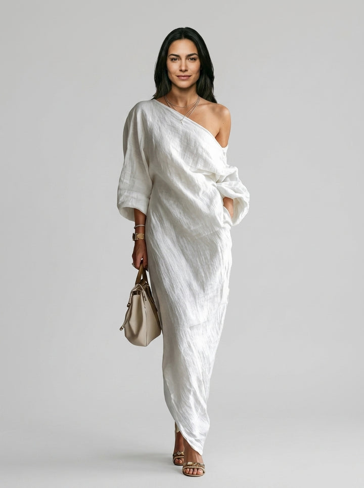 One-shoulder midi dress — On Model - Neutral | Generated by Modelize