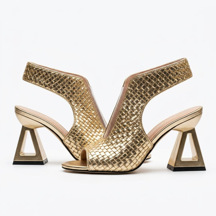 Open Toe Block Heel Sandals — Side profile studio shot | Generated by Modelize