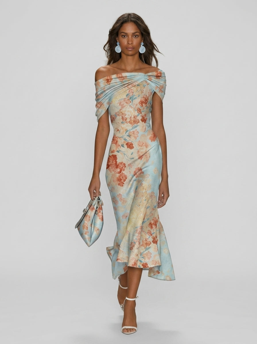 One-shoulder mermaid midi dress — On Model - Neutral | Generated by Modelize