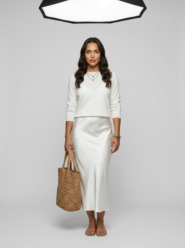 Two-piece dress and sweater set — On Model - Neutral | Generated by Modelize