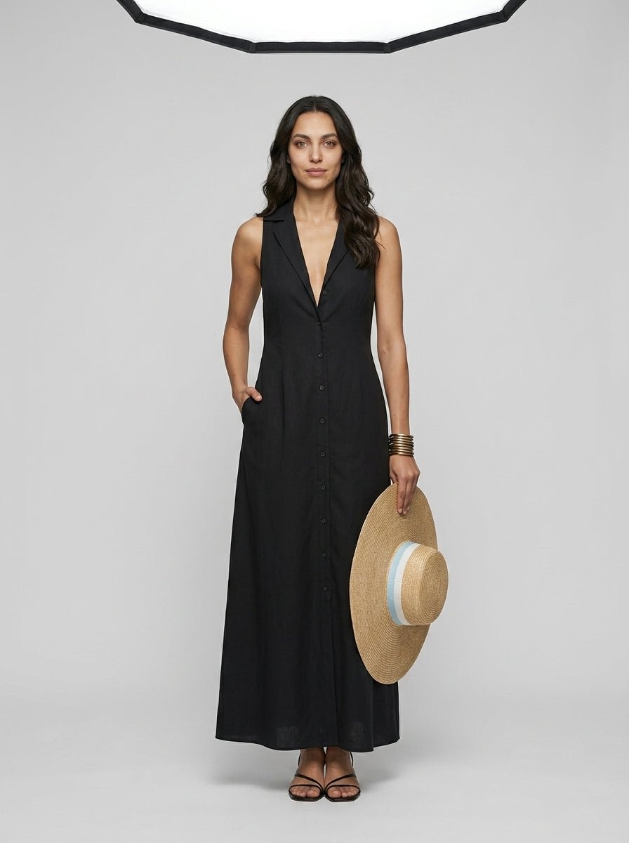 Sleeveless Lapel Shirt Dress — On Model - Neutral | Generated by Modelize
