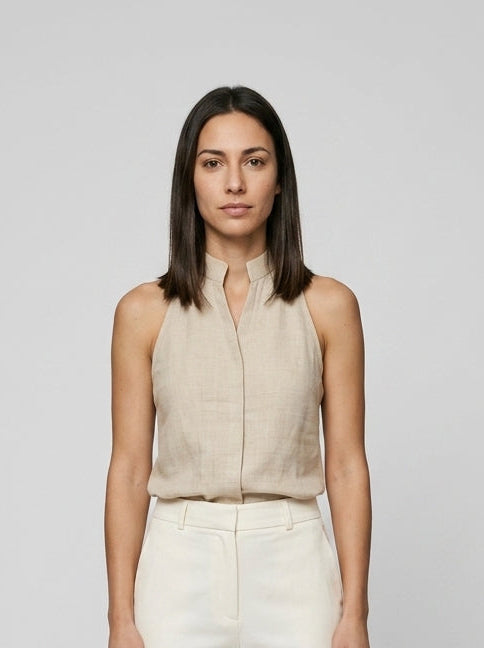 Sleeveless linen blouse — On Model - Neutral | Generated by Modelize