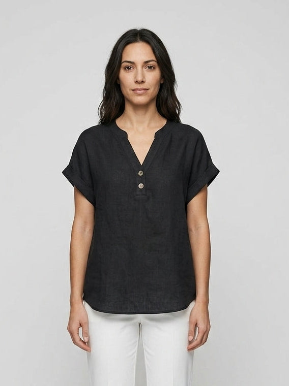 V-neck linen blouse — On Model - Neutral | Generated by Modelize