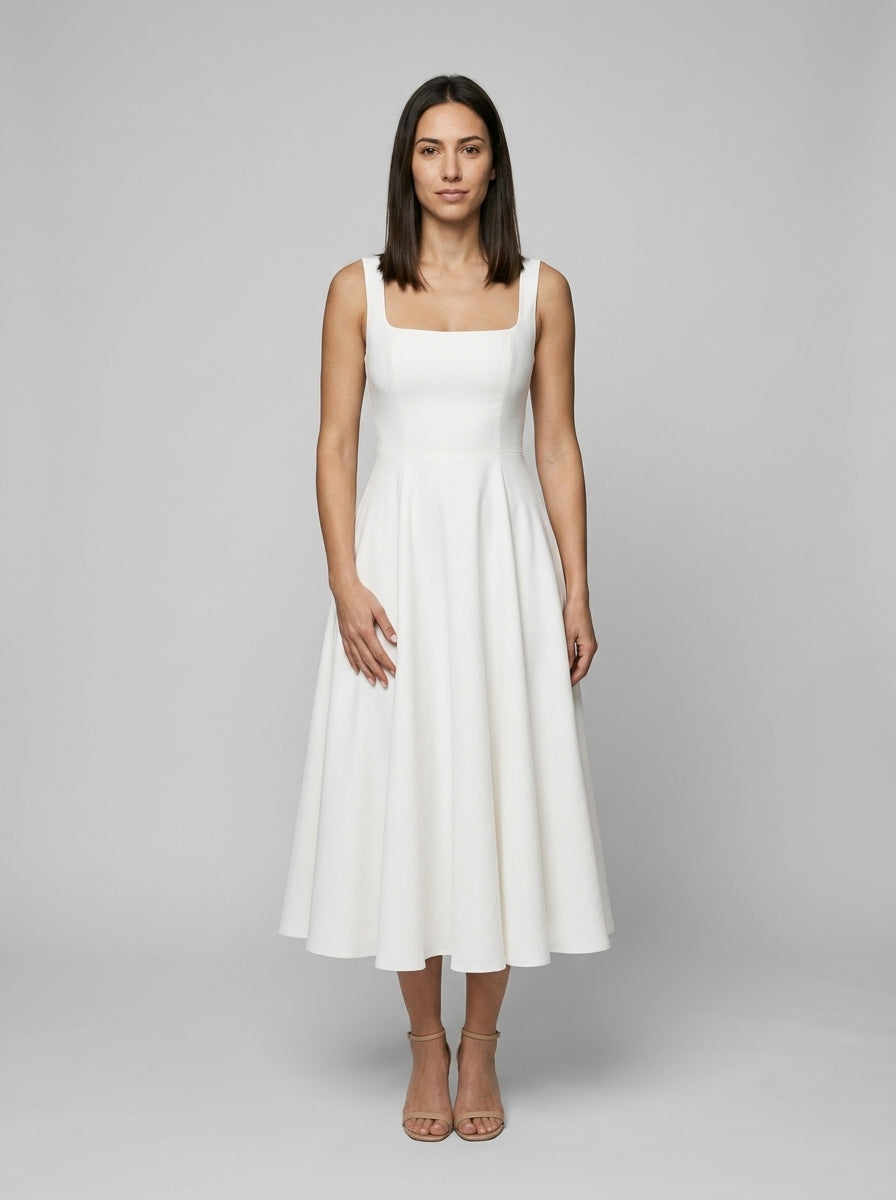 Sleeveless A-line midi dress — On Model - Neutral | Generated by Modelize