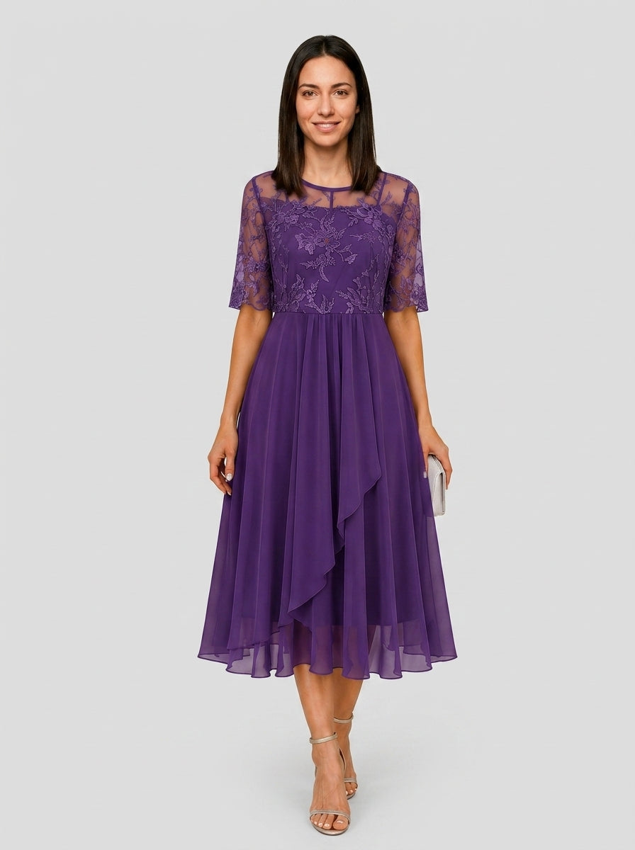 Lace Midi Dress — On Model - Neutral | Generated by Modelize