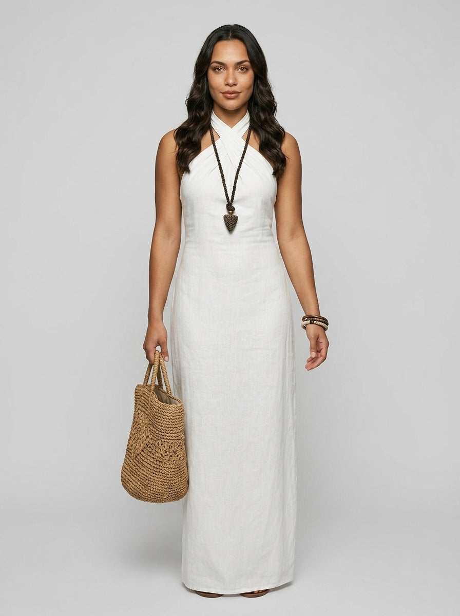 Halter Maxi Dress — On Model - Neutral | Generated by Modelize