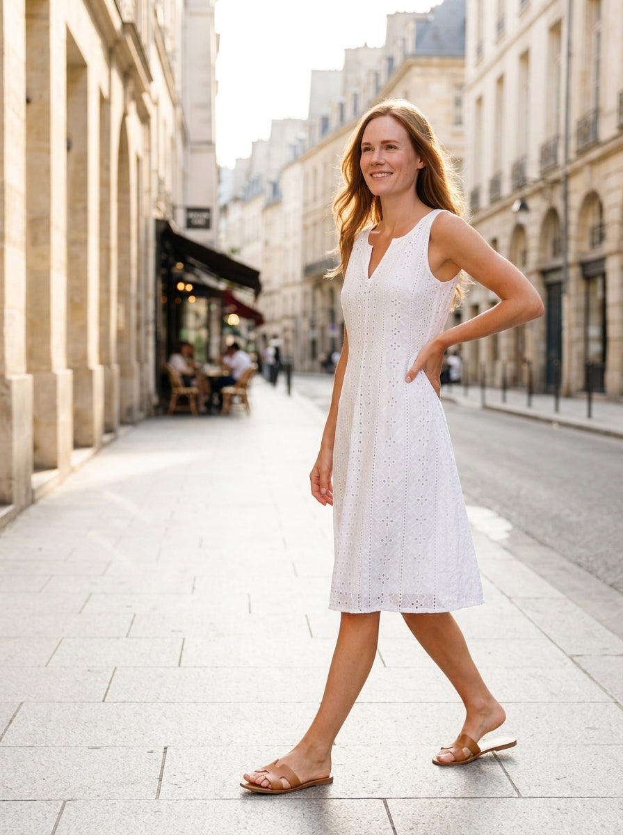 A-line V-neck summer dress — On Model - Street Style | Generated by Modelize