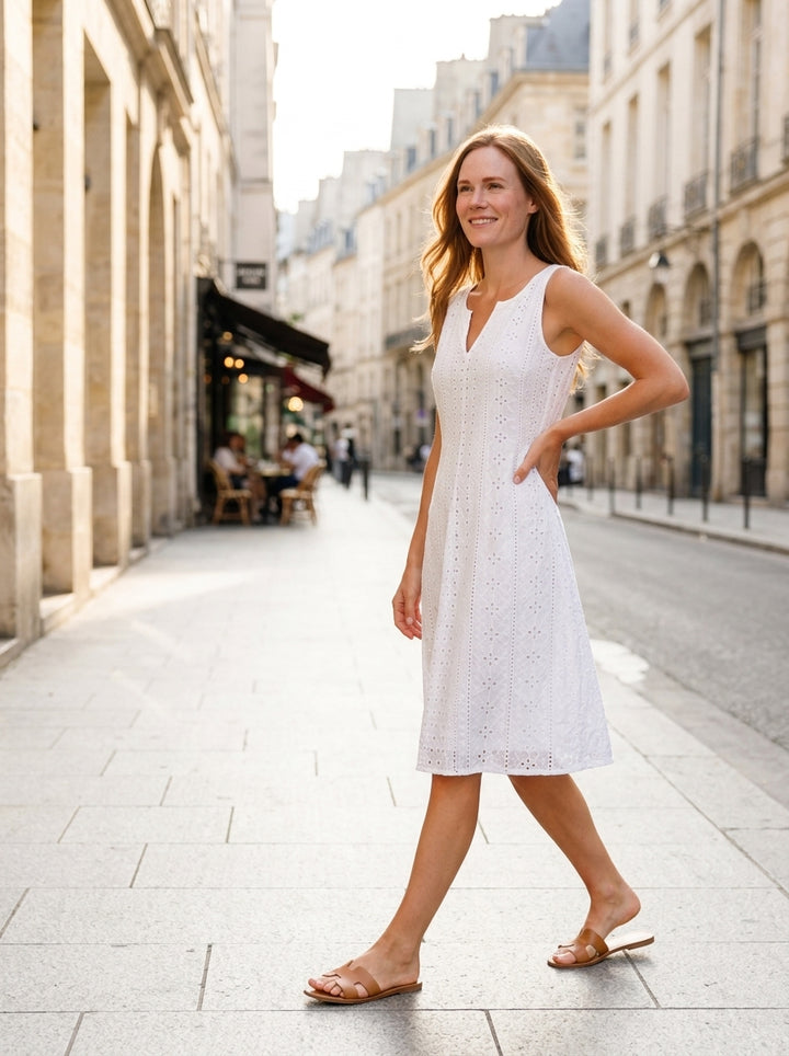 A-line V-neck summer dress — On Model - Street Style | Generated by Modelize
