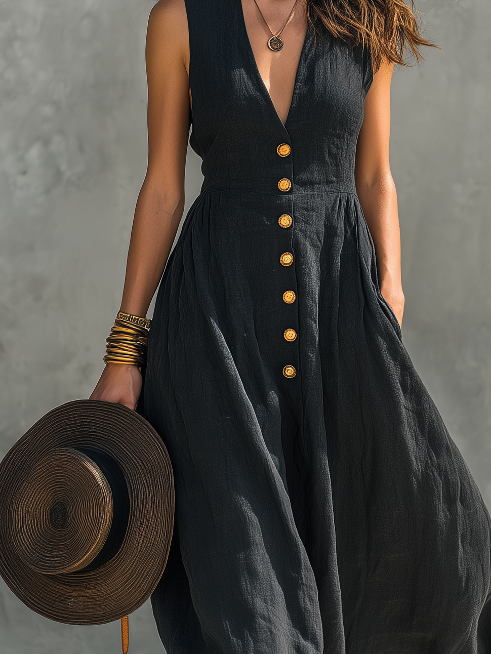 Ember Cotton-Linen V-Neck Sleeveless Maxi Dress | Women&