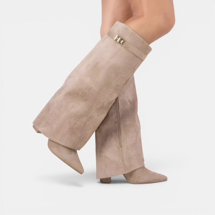 Navacava suede knee high boots back view — refined craftsmanship