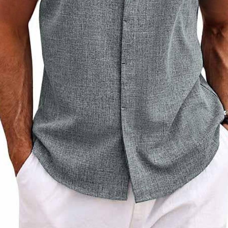 Ärmelloses Leinenhemd Herren Sommer Knopfleiste Casual