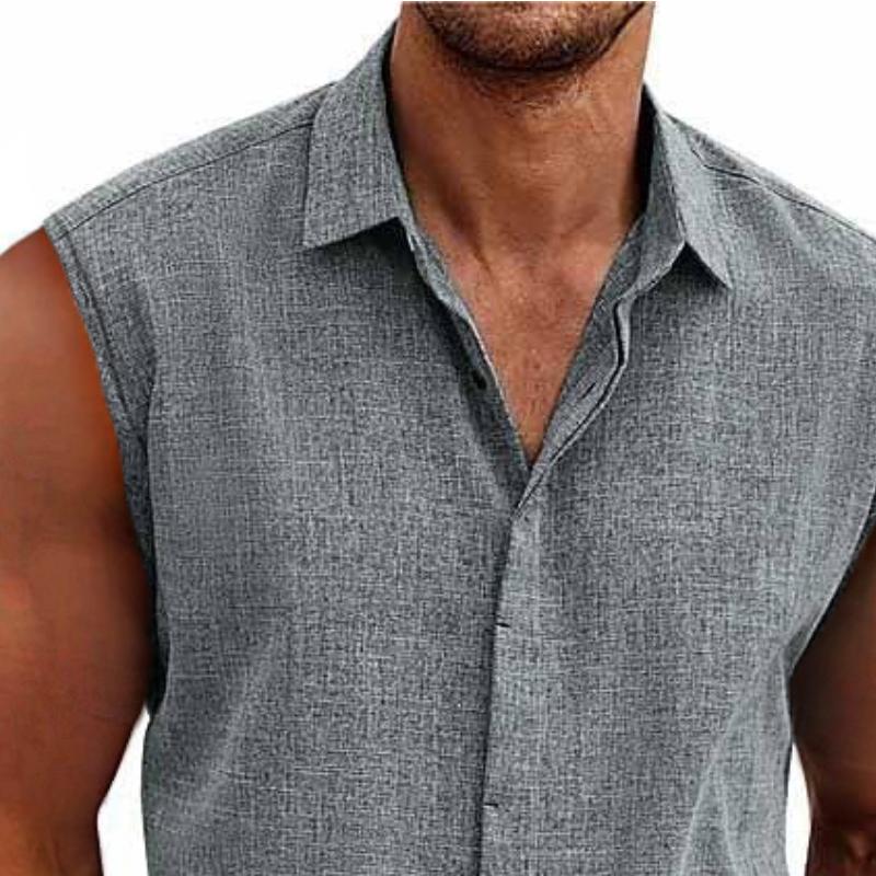 Ärmelloses Leinenhemd Herren Sommer Knopfleiste Casual