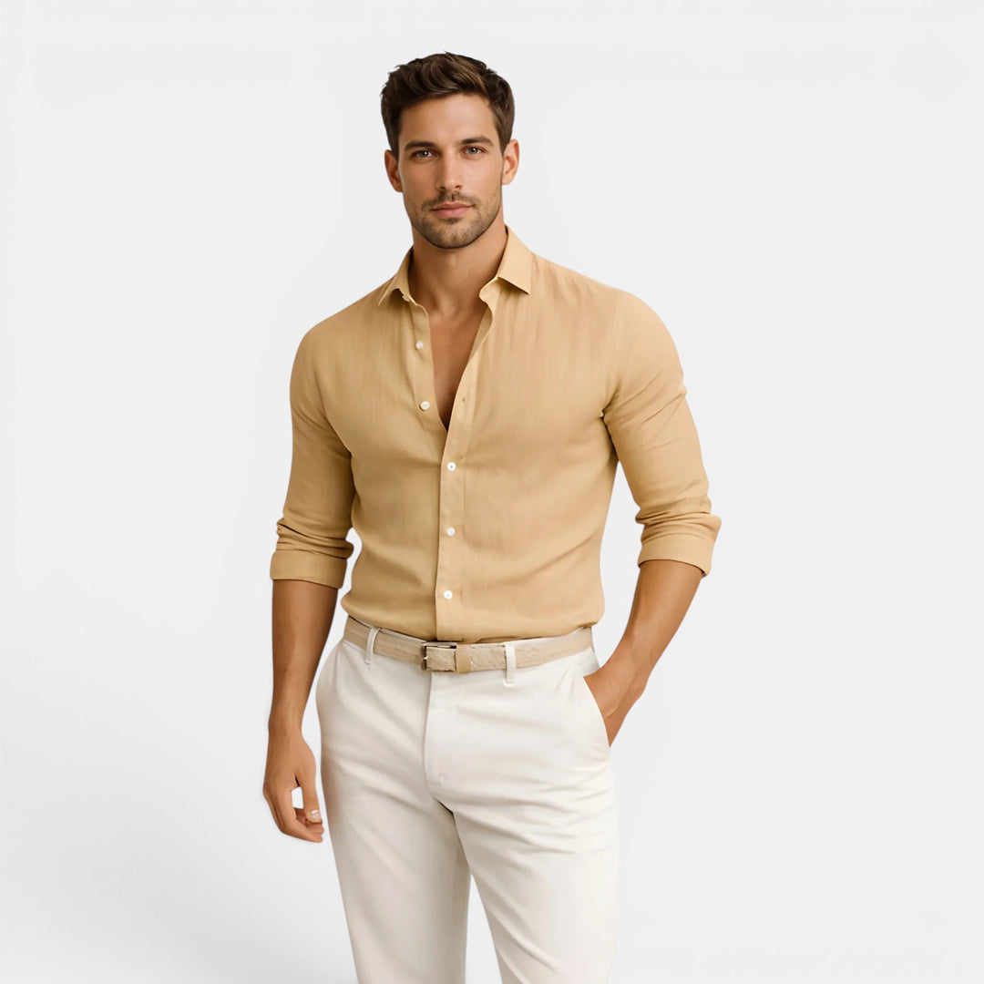 Leinen-Baumwoll Hemd Herren Sommer Atmungsaktiv Casual