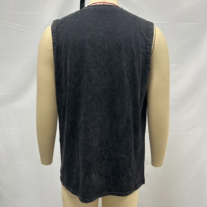 Vintage Washed Henley Tanktop Herren Baumwolle Ärmellos
