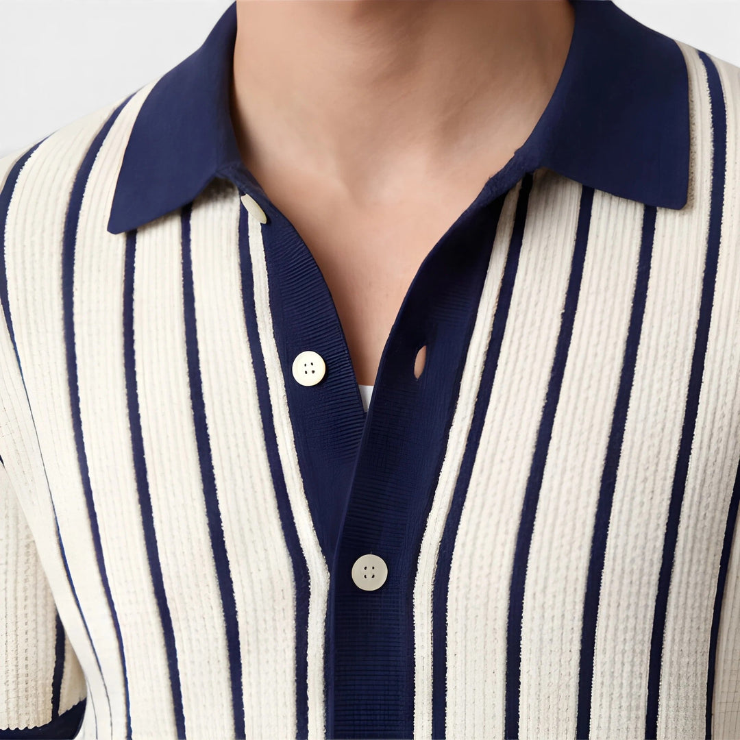 Gestreiftes Strickhemd Herren Sommer Polo Strick Hemd