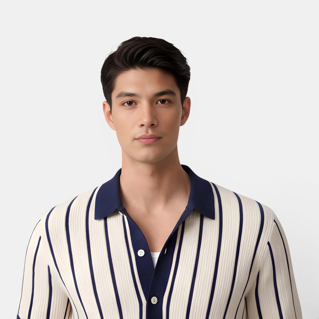 Gestreiftes Strickhemd Herren Sommer Polo Strick Hemd